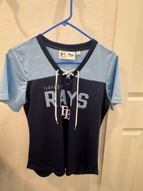 Tampa Bay Rays Lace-Up V-Neck Jersey Top - Navy/Light Blue